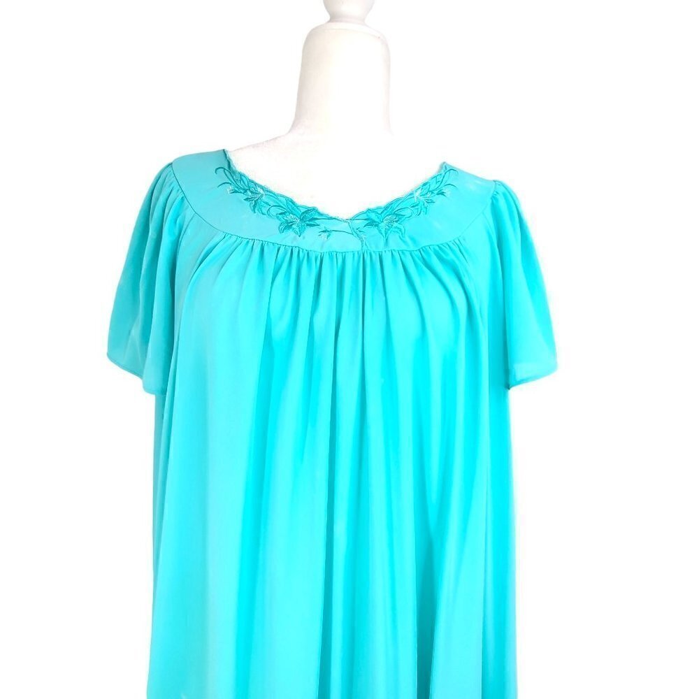 Miss Elaine Aqua Blue Negligee Nightgown House Dress Nylon - Picture 3 of 8